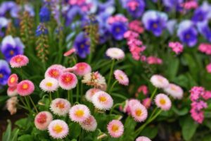 Chrysanthemums and pansies in bloom